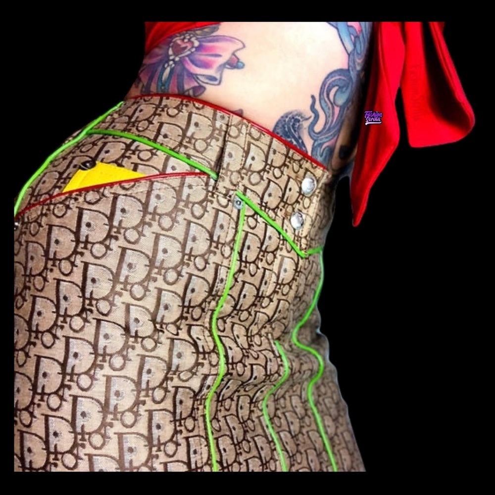 Christian Dior Vintage Monogram Logo Canvas & Leather Rasta Trotter Mini Skirt - Picture 12 of 17